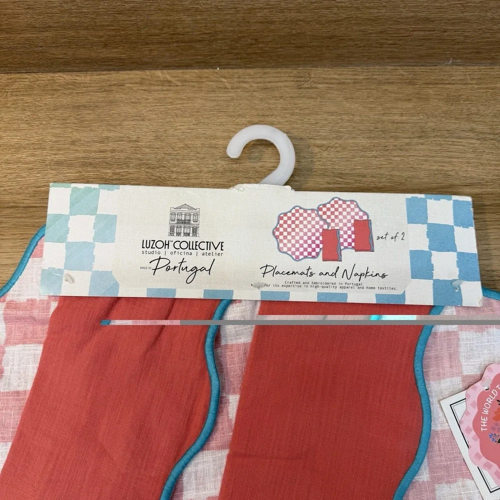 Luzoh Collective Placemat Napkin Set Linen Pink Gingham Boho Chic Portugal